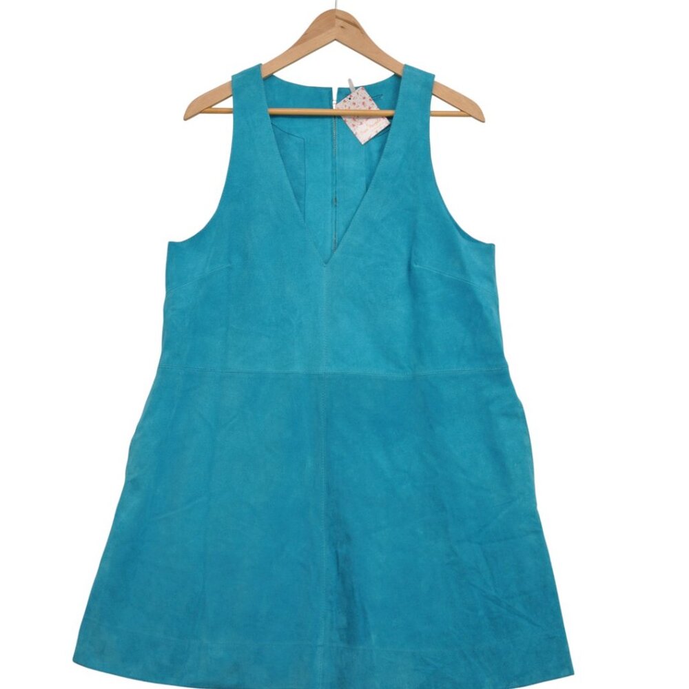 Free People NWT Short Sleeveless Suede Dress M Teal Shift - Picture 3 of 12